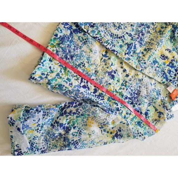 Hearts of Palm Abstract Prints Roll Tab Sleeves Draw String Waist Button Down 12 - Picture 9 of 10